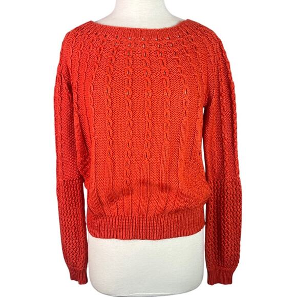 Anthropologie Guinevere Purl Wise Sweater Women Medium Wool Pumpkin Spice Orange - Picture 4 of 13